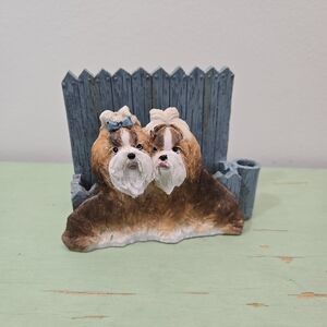 Resin Shih Tzu Dog Magnetic Notepad Pen Holder